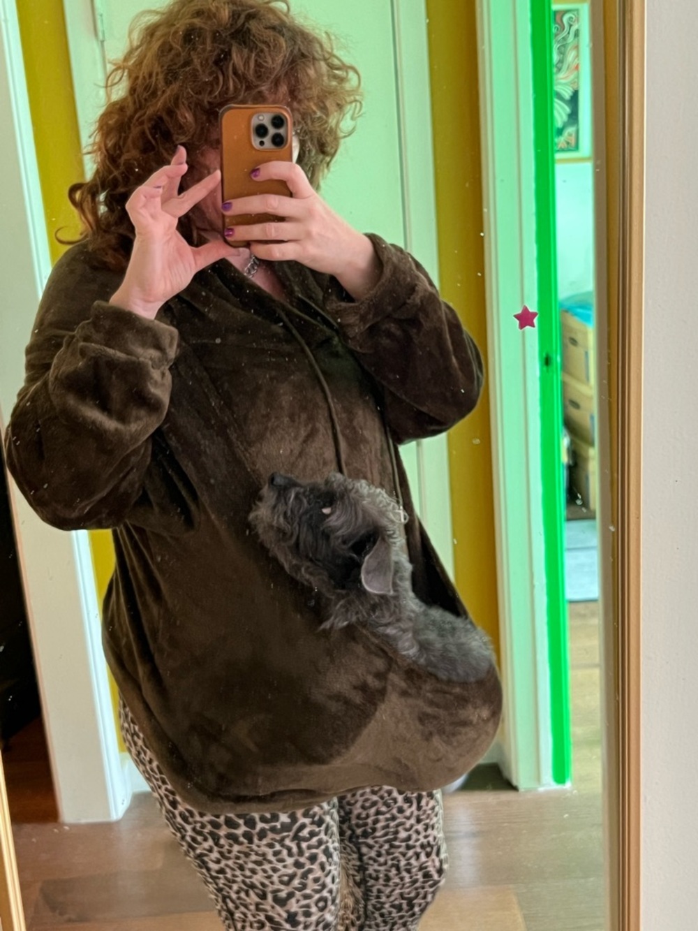 Cozy army green Plush Pullover Hoodie small dog carrier pouch